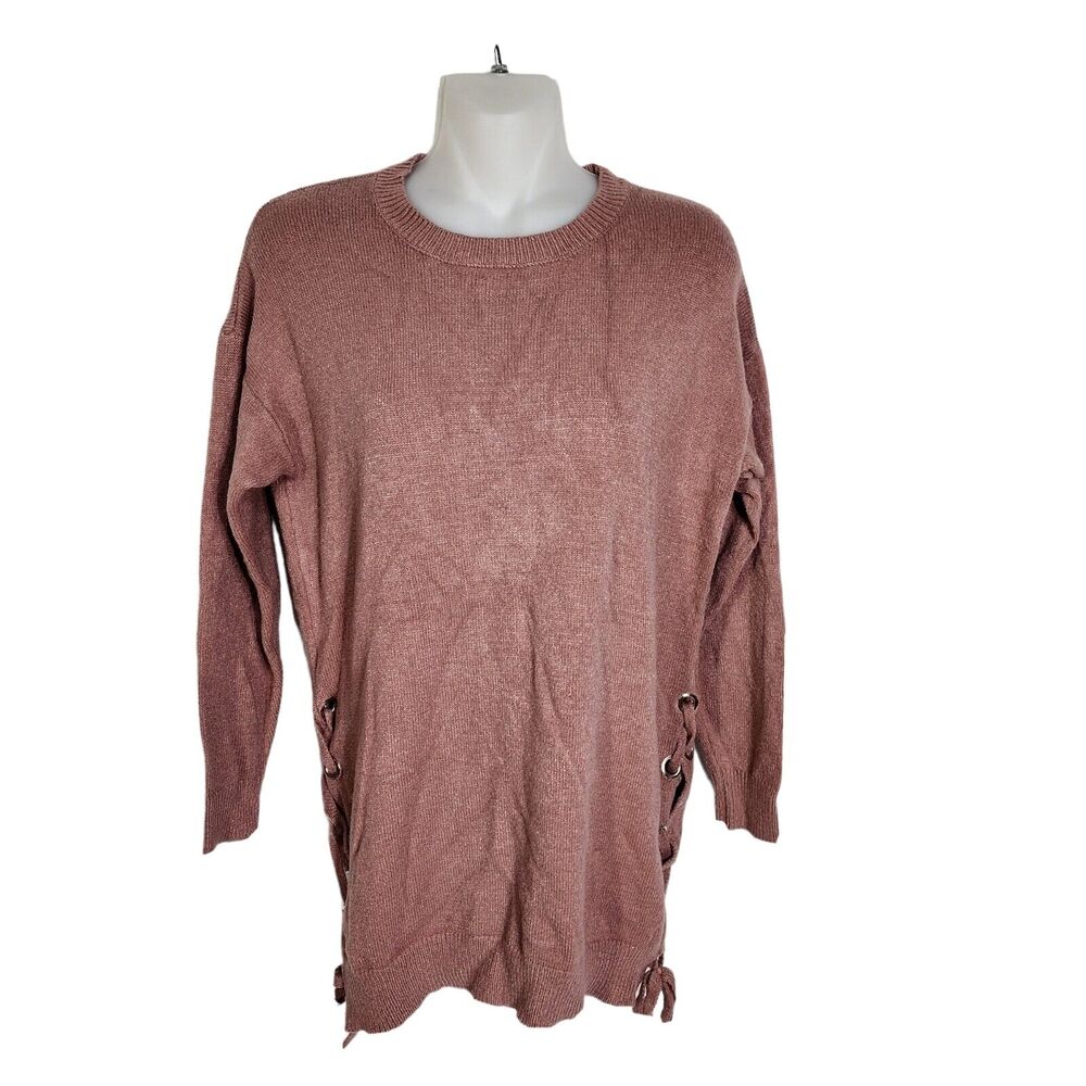 Debut Womens Tunic Sweater Size S/M Side Lace Red Orange Knit Long Sleeve